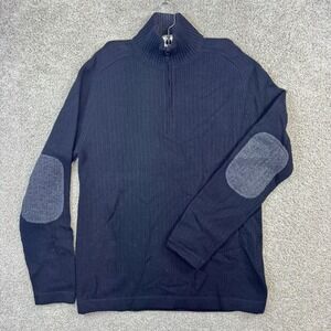 Banana Republic Quarter Zip Mens Large Navy Blue Lambswool Cashmere Elbow Patch